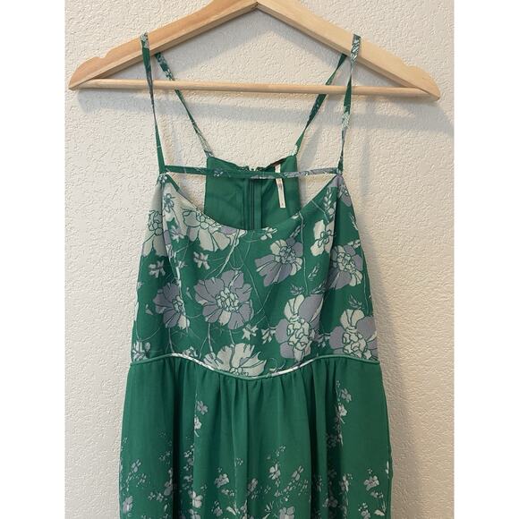 Free People Green Floral Meadow Rue Sleeveless Wide Leg Jumpsuit, Size 6 - Picture 5 of 10